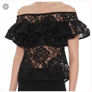 NEW ALEXIS Crista Ruffed Lace Top Black Size S